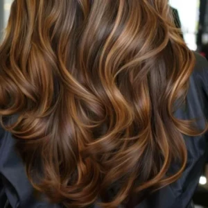 Woman with flawless highlights after hair colouring